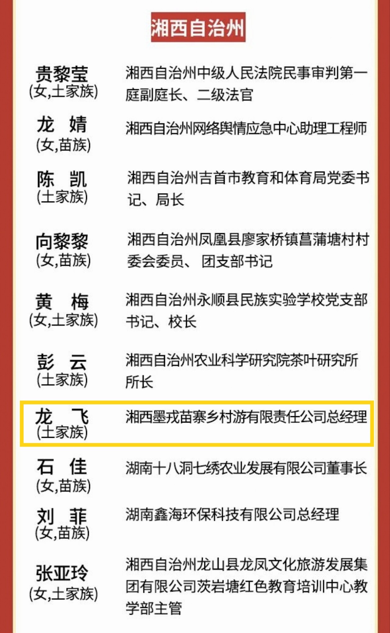 祝贺！湘西墨戎苗寨乡村游有限责任公司1名个人荣获“湖南省民族团结进步模范个人”称号