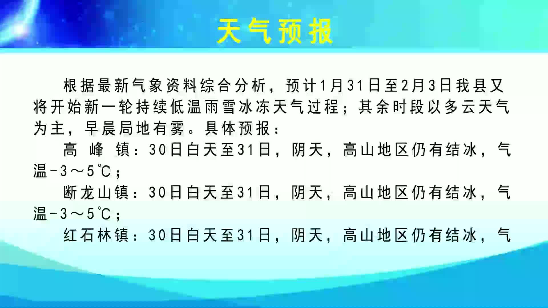 2022年1月30日古丈天气预报